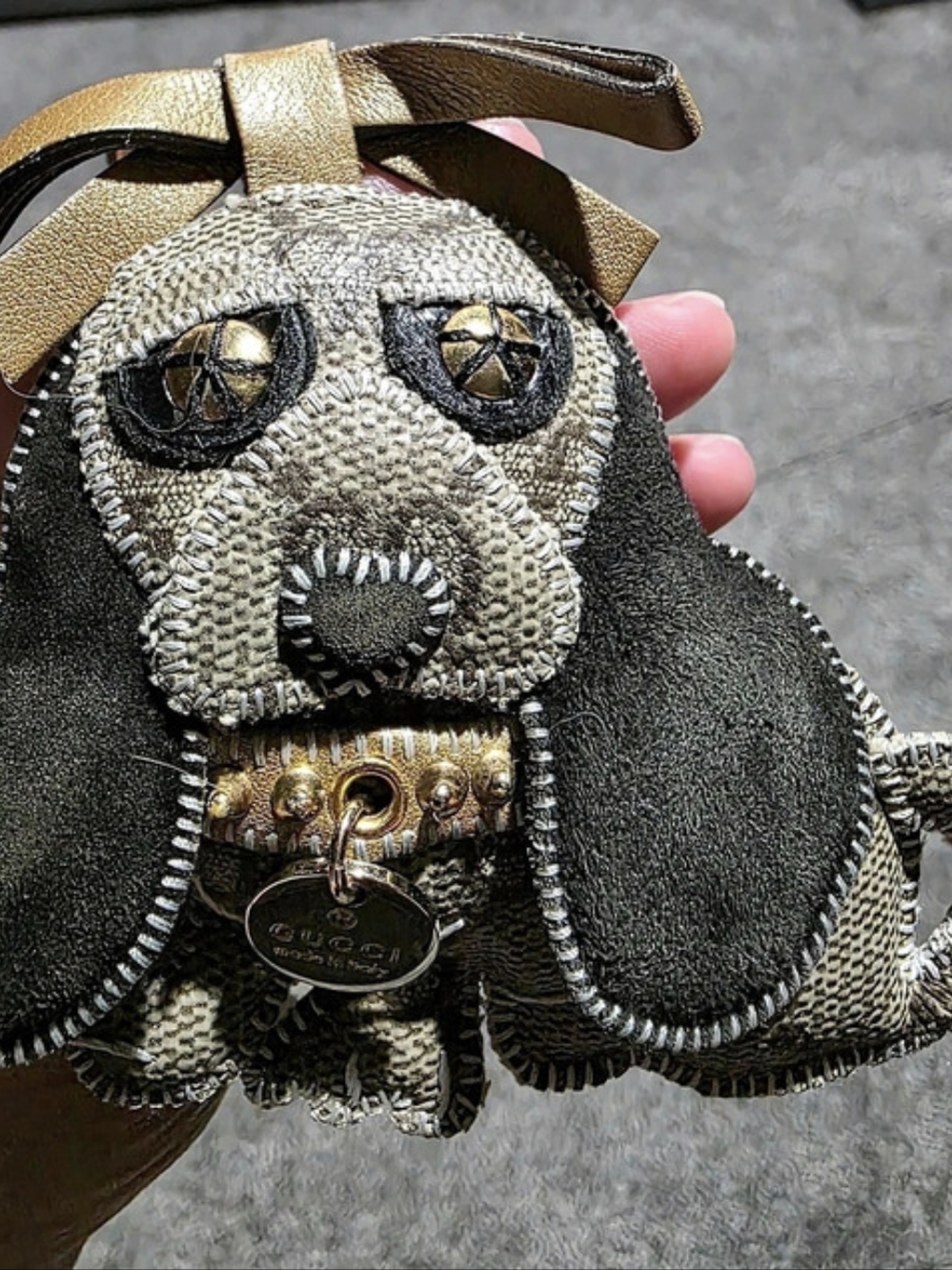 Gucci Dog-Shaped Bag Charm / Keychain in Brown & Black